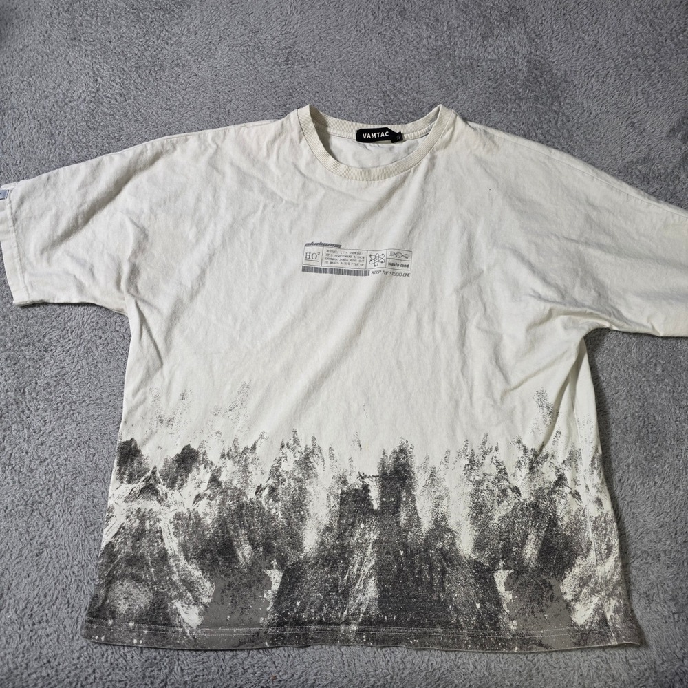 Vamtac Mens XL T-Shirt Off-White Gray Mountain Graphic Oversized Streetwear Tee